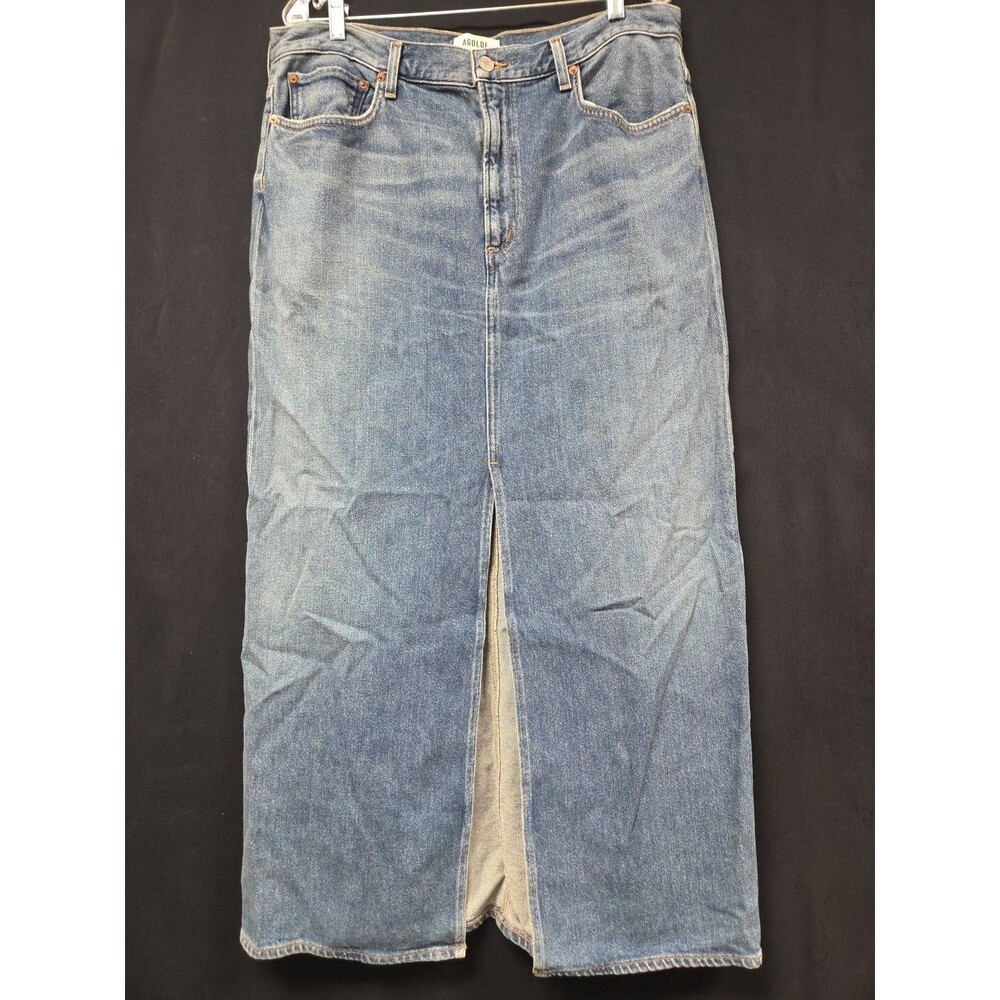 AGOLDE Leif Longline Denim Skirt Women's Size 30 Blue Wash Maxi Jean Slit NWT
